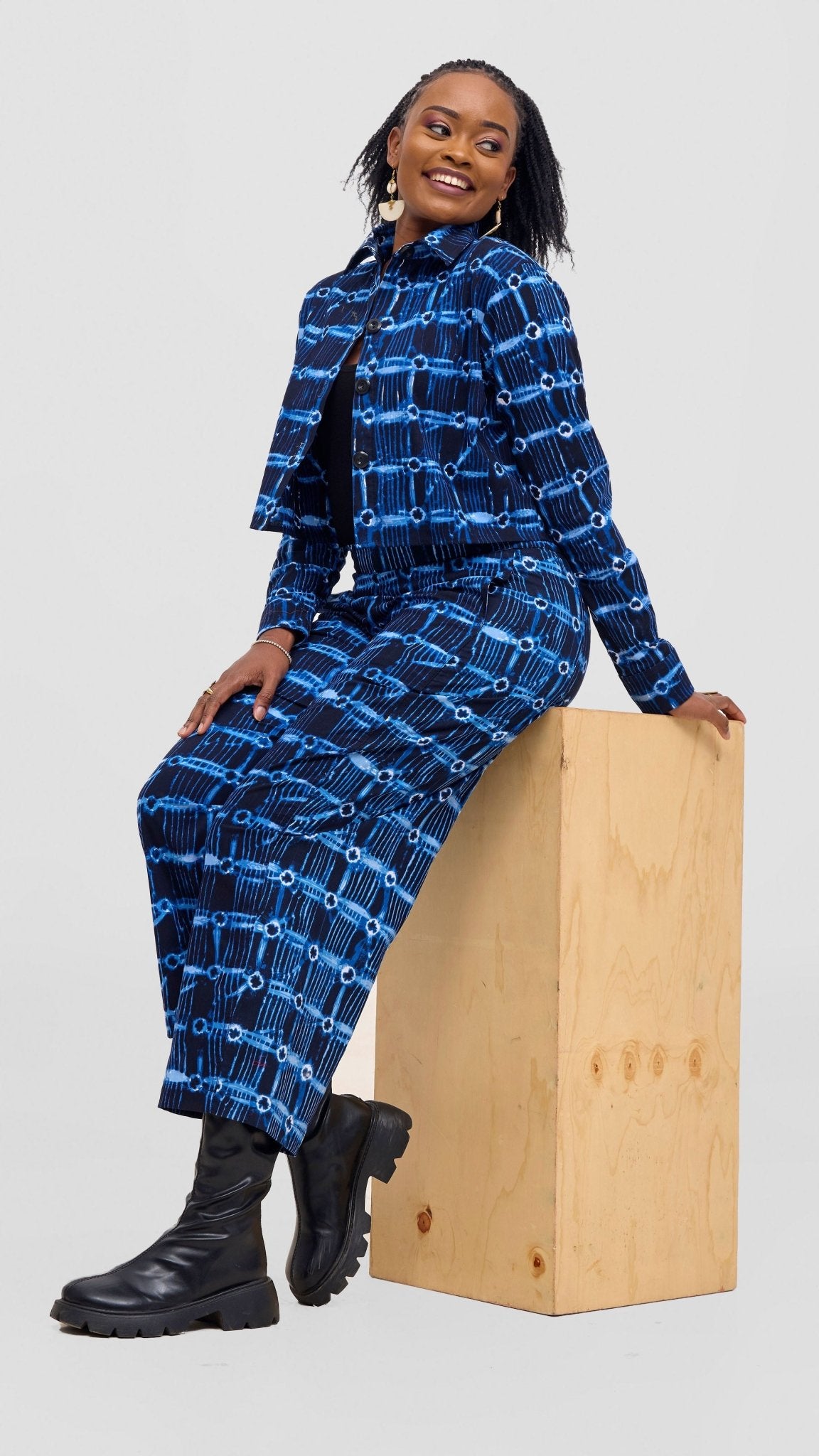 Safari Tara Barell Pants - Light Blue / Navy Dire Print - Shopzetu