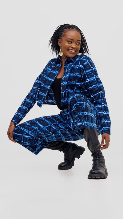 Safari Tara Barell Pants - Light Blue / Navy Dire Print - Shopzetu