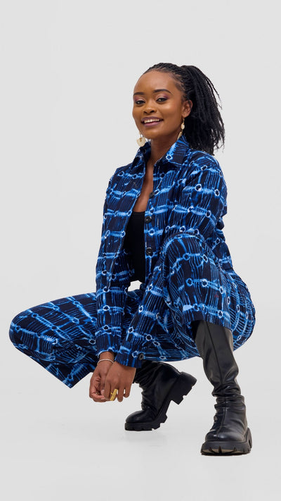 Safari Tara Barell Pants - Light Blue / Navy Dire Print - Shopzetu