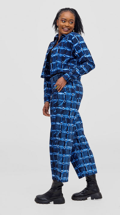 Safari Tara Barell Pants - Light Blue / Navy Dire Print - Shopzetu