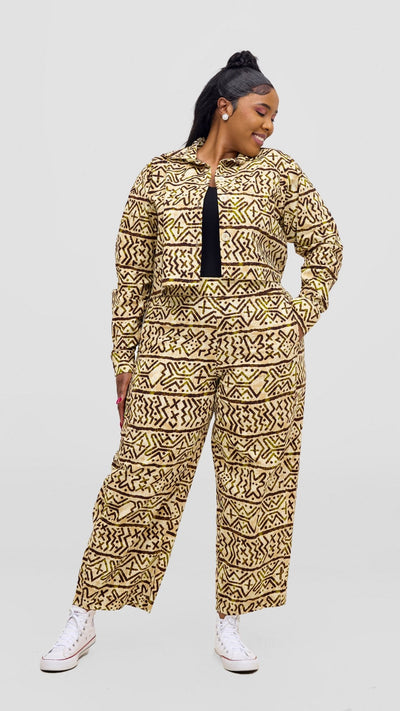 Safari Tara Crop Shacket - Olive / Brown Khoi Print - Shopzetu