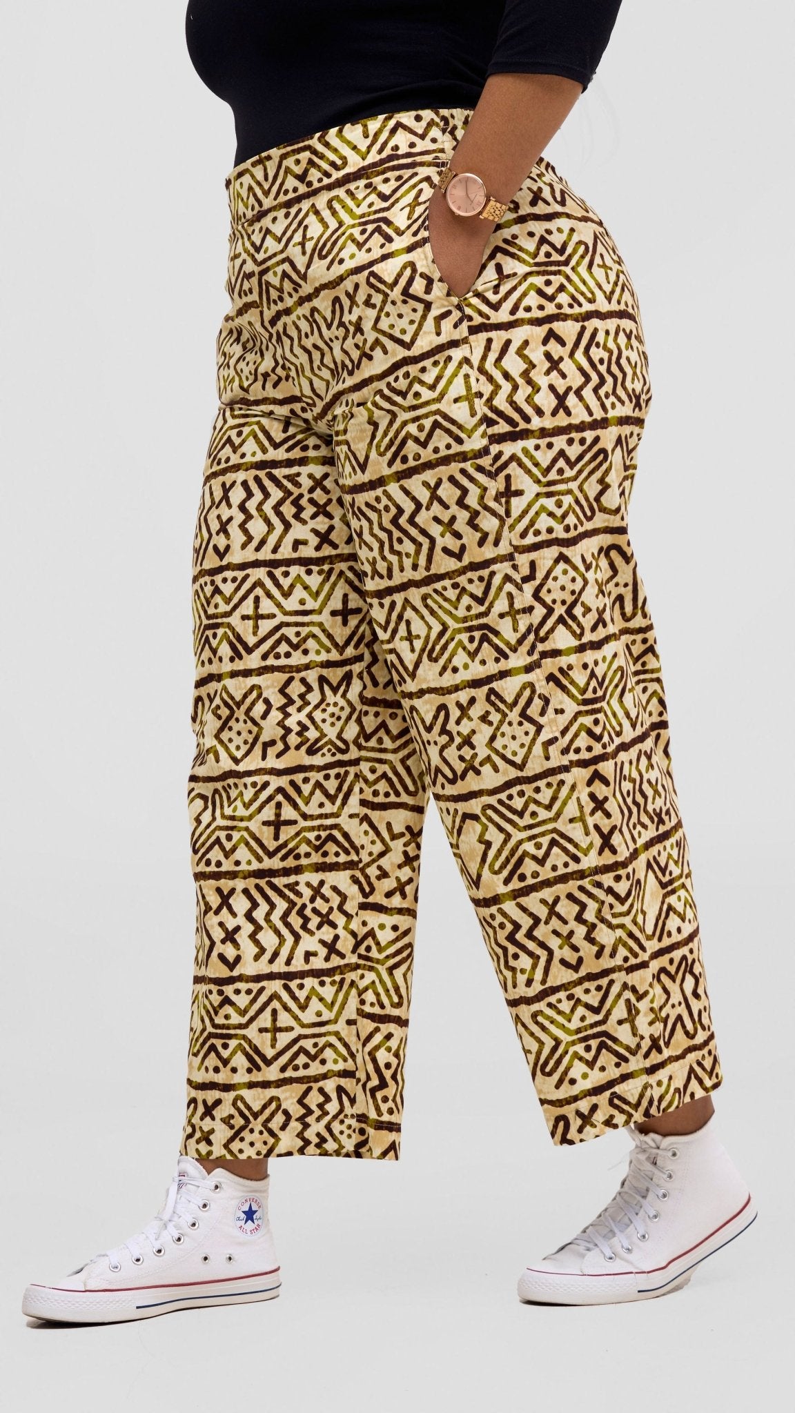 Safari Tara Barell Pants - Olive / Brown Khoi Print - Shopzetu