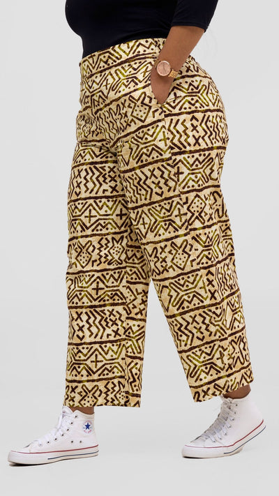 Safari Tara Barell Pants - Olive / Brown Khoi Print - Shopzetu