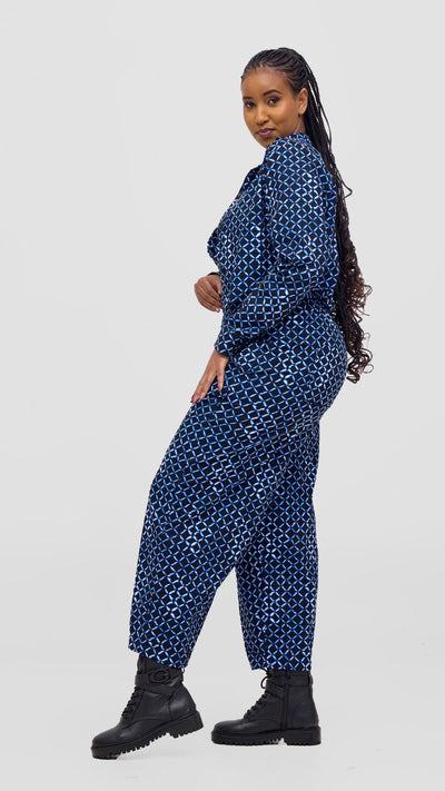 Safari Tara Crop Shacket - Navy / Light Blue Sutu Print - Shopzetu