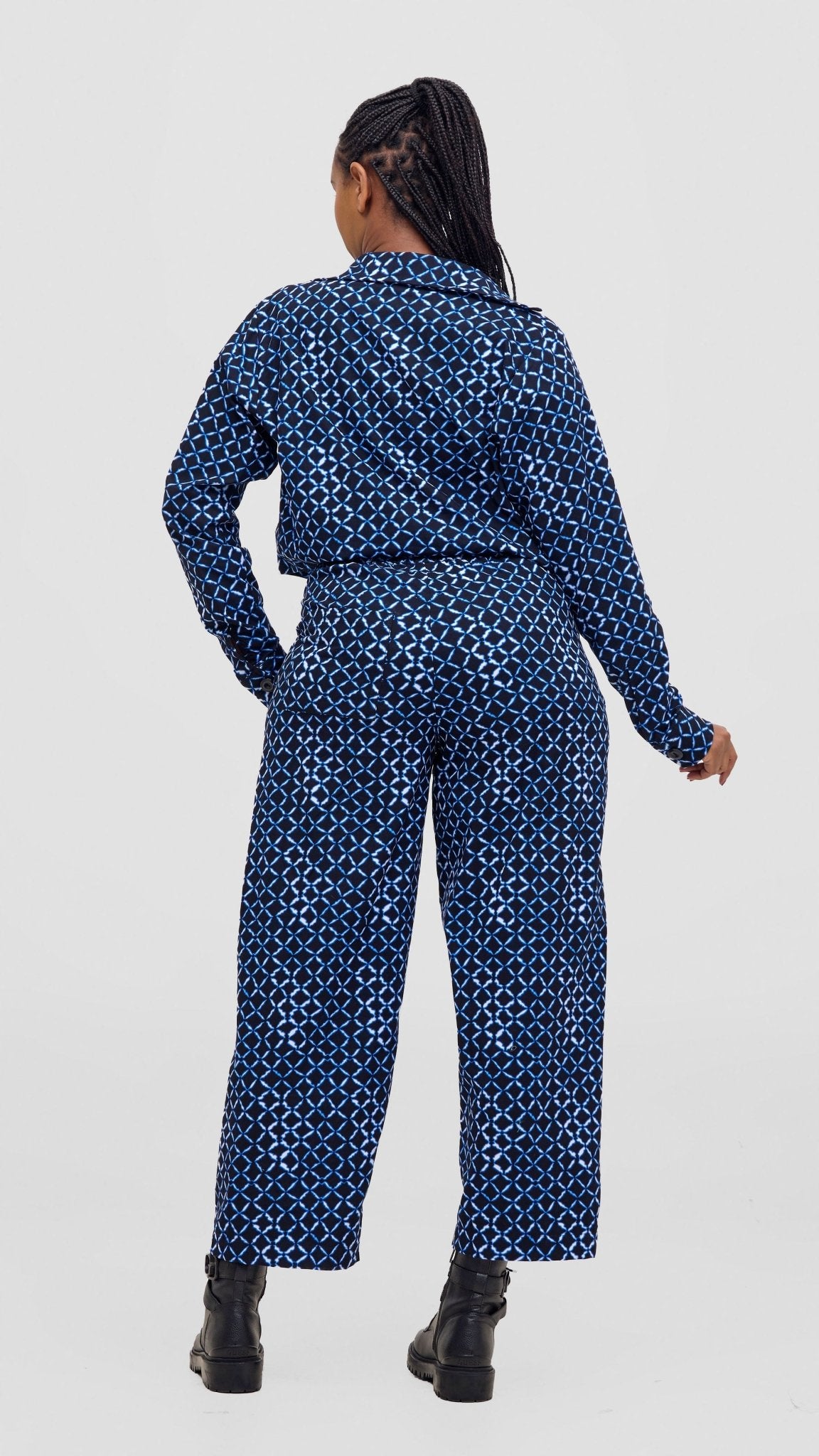 Safari Tara Crop Shacket - Navy / Light Blue Sutu Print - Shopzetu