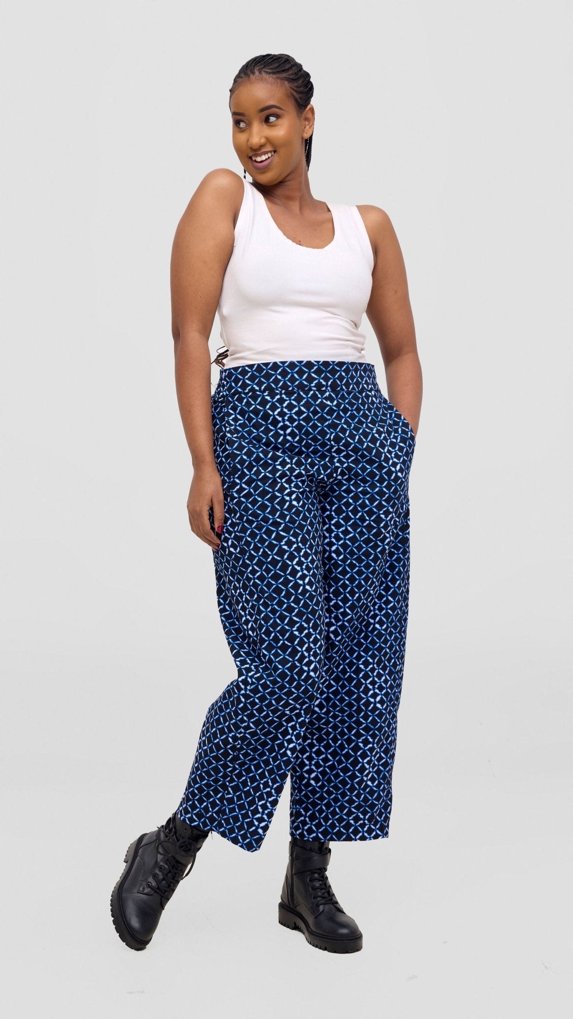 Safari Tara Barell Pants - Navy / Light Blue Sutu Print - Shopzetu
