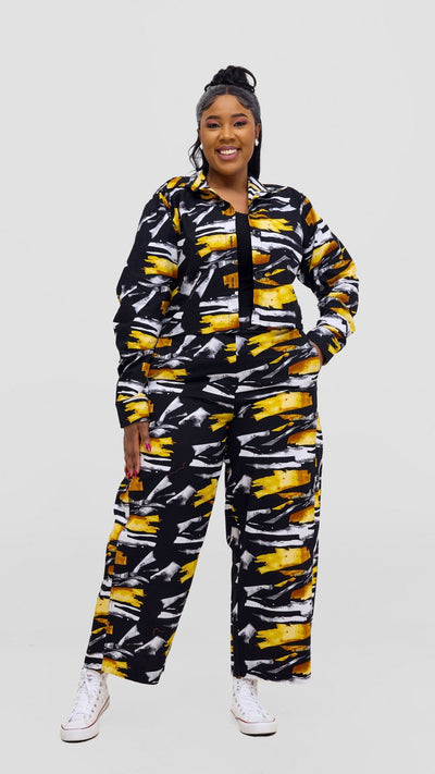 Safari Tara Crop Shacket - Black / Yellow Fali Print - Shopzetu