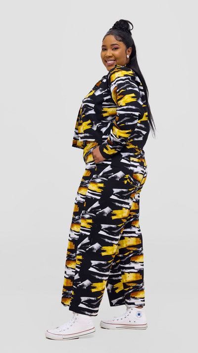 Safari Tara Barell Pants - Black / Yellow Fali Print - Shopzetu