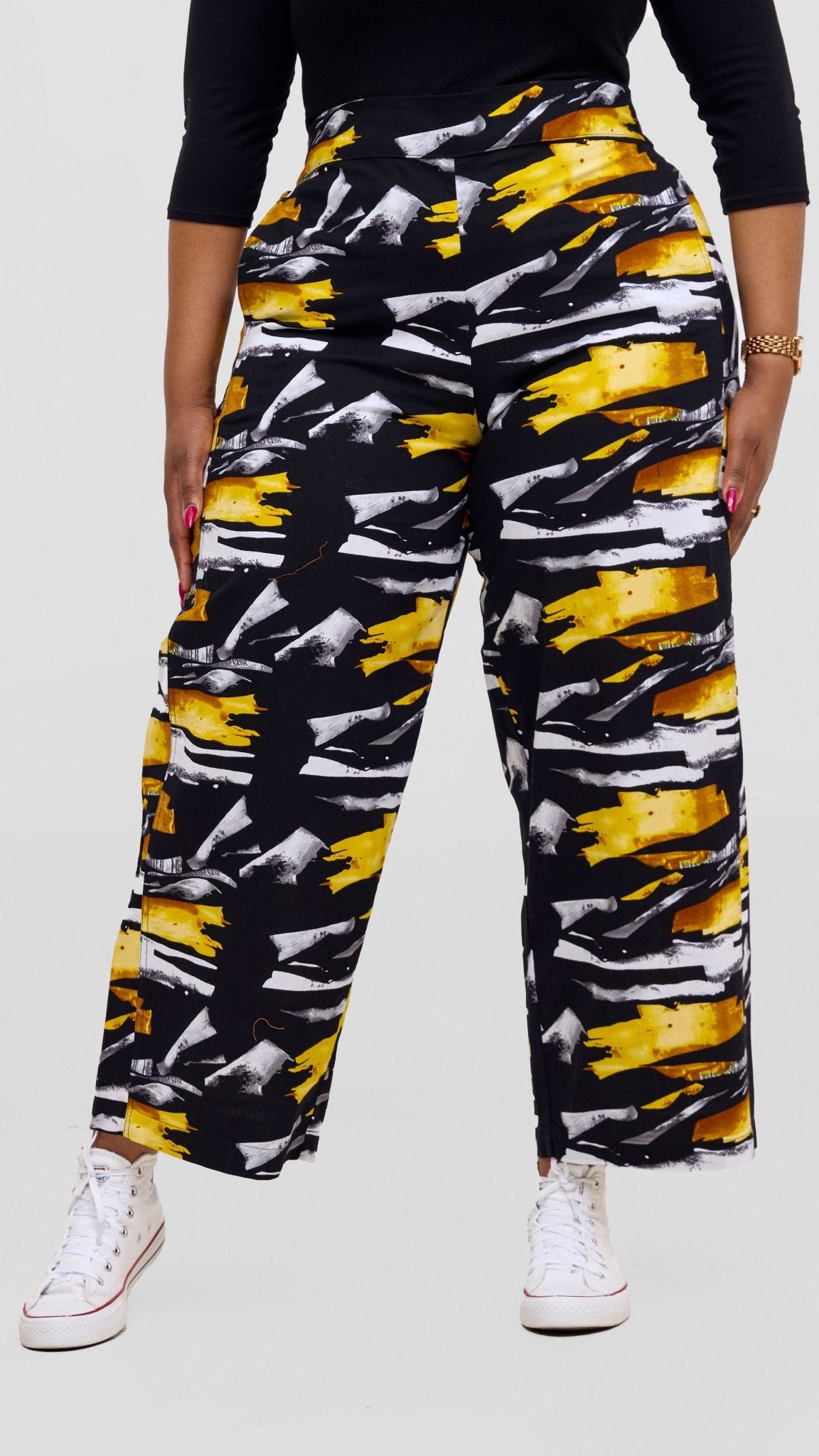 Safari Tara Barell Pants - Black / Yellow Fali Print - Shopzetu
