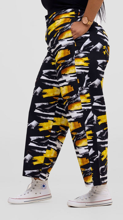 Safari Tara Barell Pants - Black / Yellow Fali Print - Shopzetu