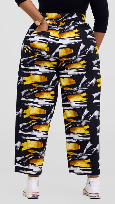 Safari Tara Barell Pants - Black / Yellow Fali Print - Shopzetu