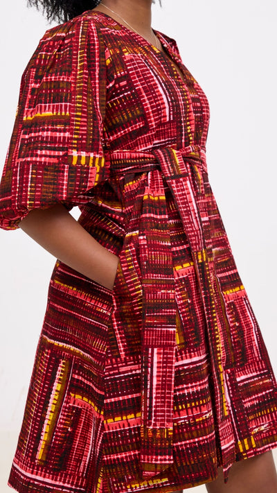Safari Tara Bishop Sleeve Dress - Maroon / Pink Ara Print - Shopzetu