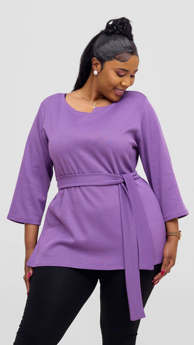 Vivo Rema 3/4 Sleeve Side Slit Tunic Top - Lilac - Shopzetu