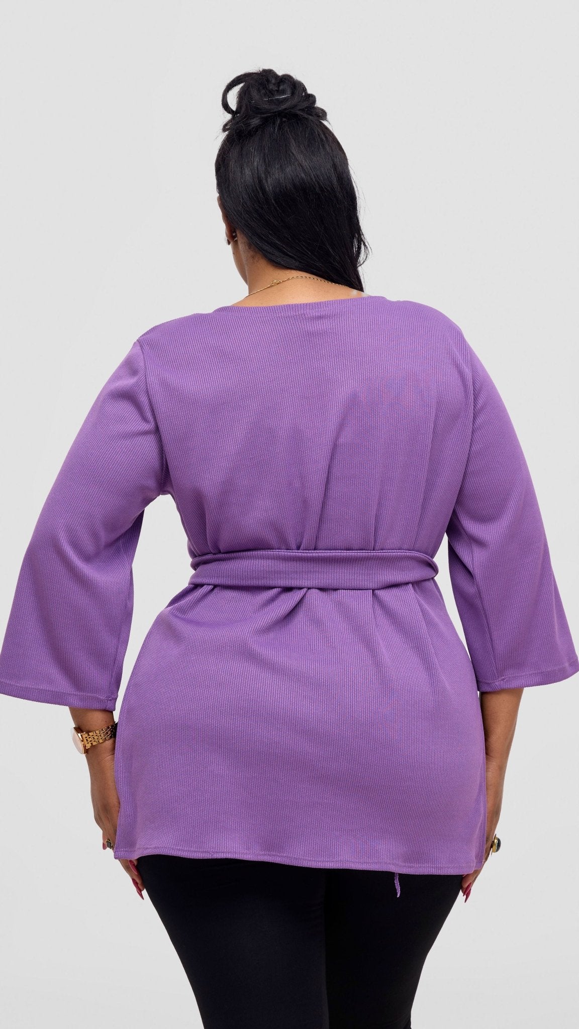 Vivo Rema 3/4 Sleeve Side Slit Tunic Top - Lilac - Shopzetu