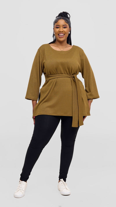 Vivo Rema 3/4 Sleeve Side Slit Tunic Top - Dark Olive - Shopzetu