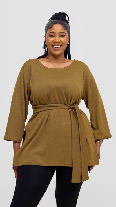 Vivo Rema 3/4 Sleeve Side Slit Tunic Top - Dark Olive - Shopzetu