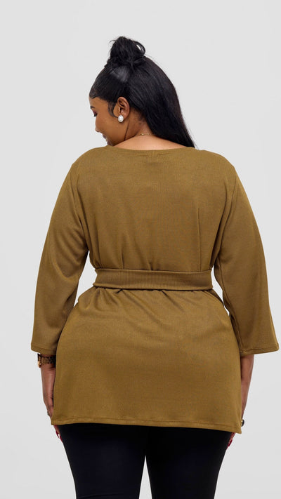 Vivo Rema 3/4 Sleeve Side Slit Tunic Top - Dark Olive - Shopzetu