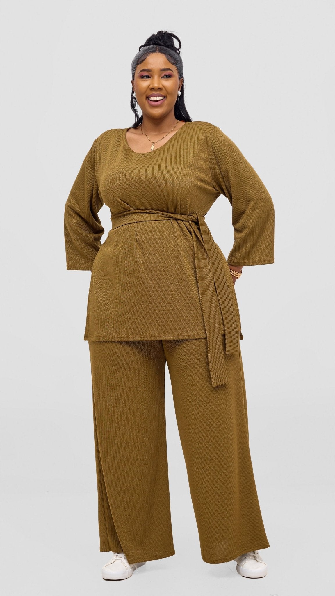 Vivo Rema Straight Leg Pants - Dark Olive - Shopzetu