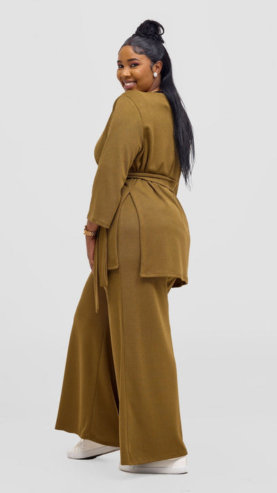Vivo Rema 3/4 Sleeve Side Slit Tunic Top - Dark Olive - Shopzetu