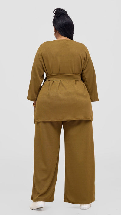 Vivo Rema 3/4 Sleeve Side Slit Tunic Top - Dark Olive - Shopzetu