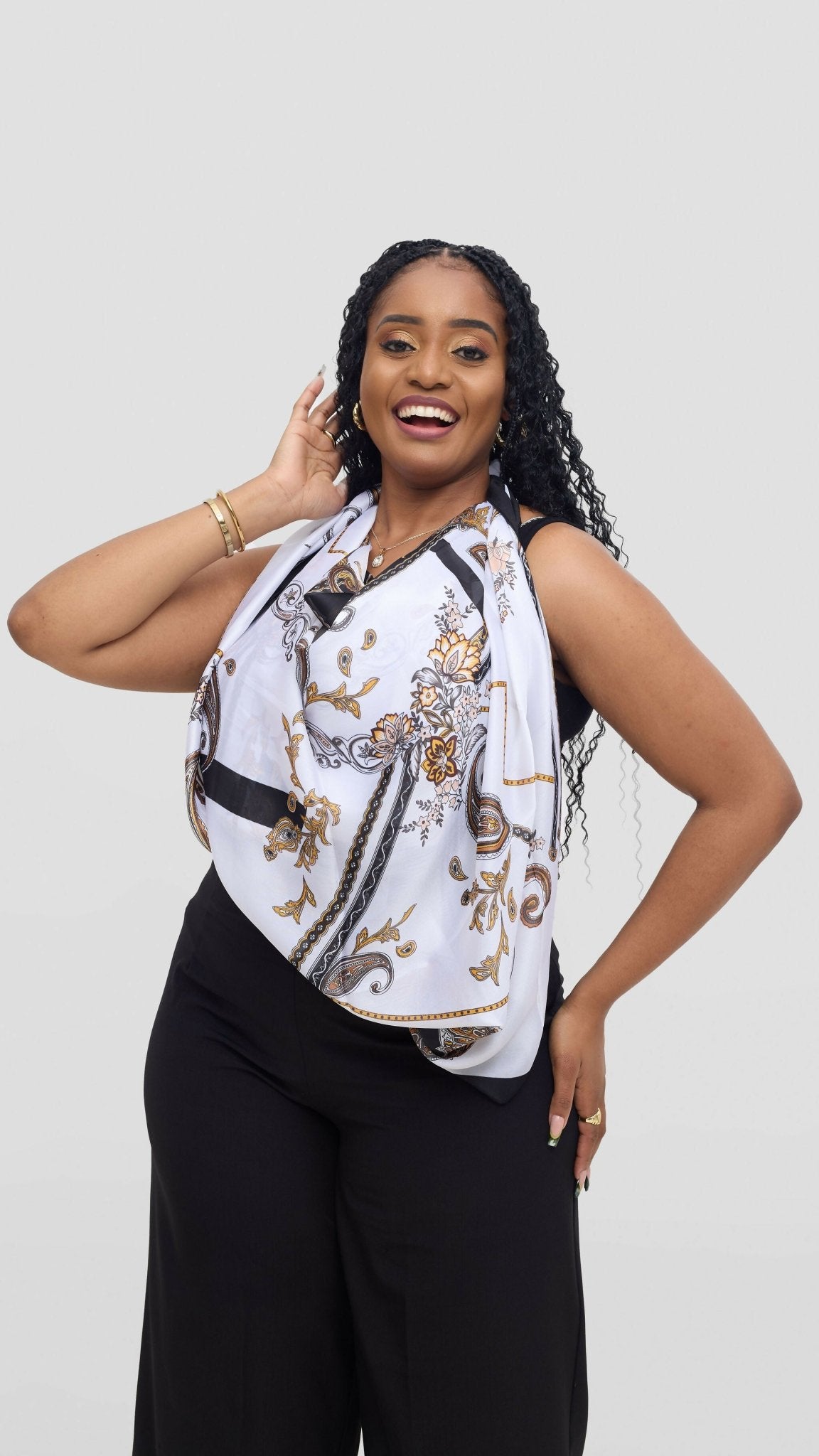 Afrodame Luxurious Silk Scarf - White - Shopzetu