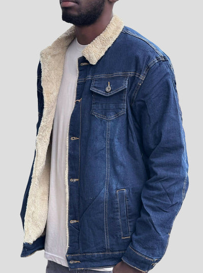 Stylish Brothers Fur Denim Jacket - Blue - Shopzetu