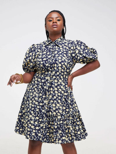 Purple Thread Taratibu Dress - Navy Blue Floral - Shopzetu