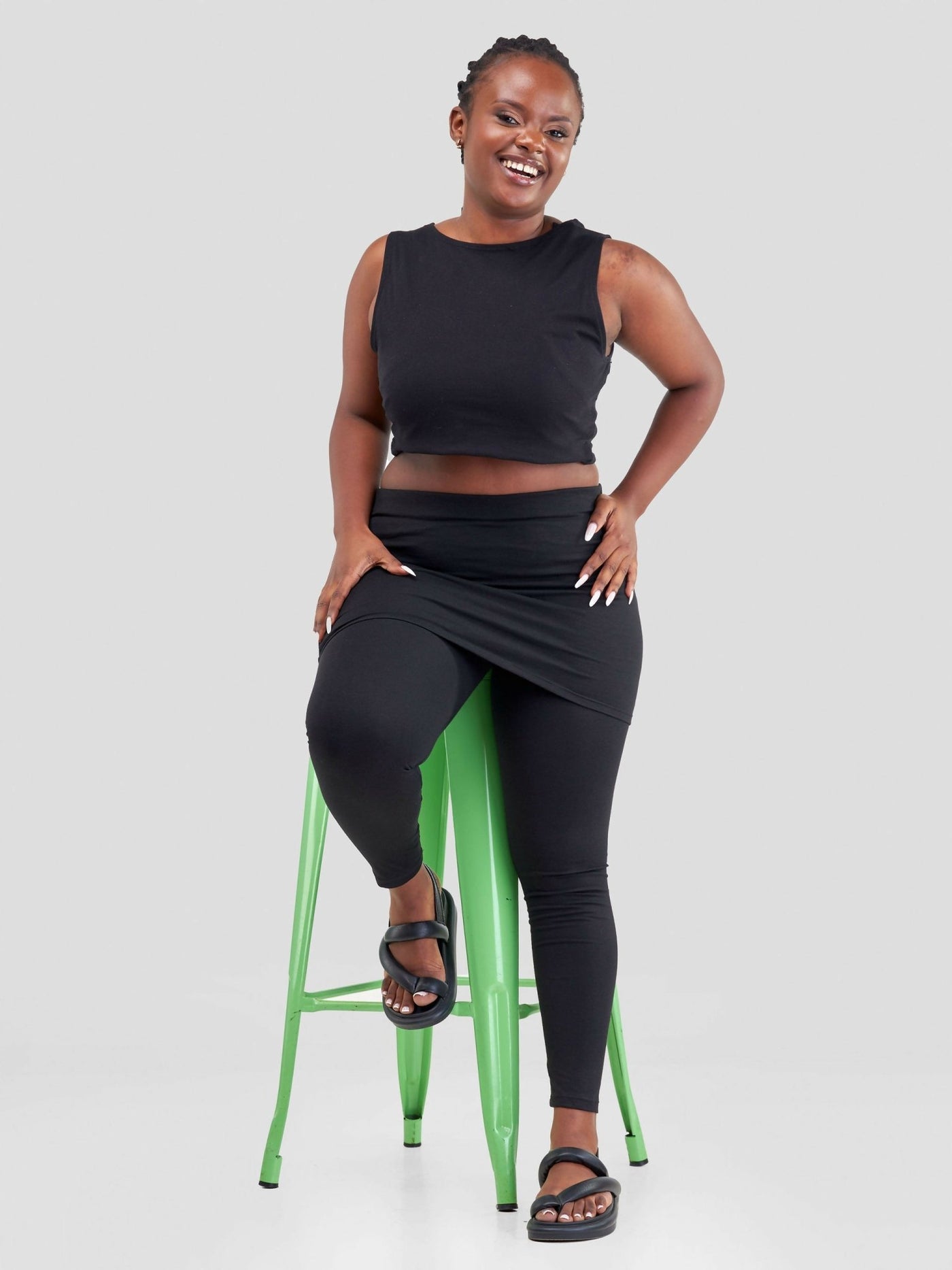 Hessed Skirted Legging Pant - Black - Shopzetu