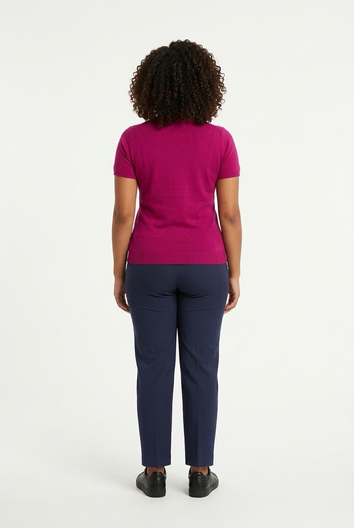 Stylish Sisters  Asymmetrical Floral Detail Knit Top - Hot Pink