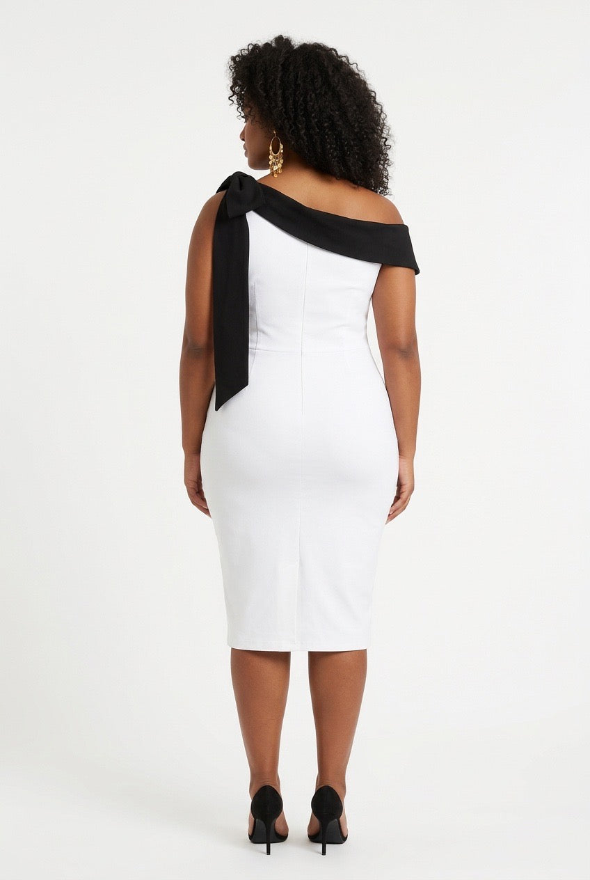 Stylish Sisters Ribbon Detail Midi Dress - White & Black