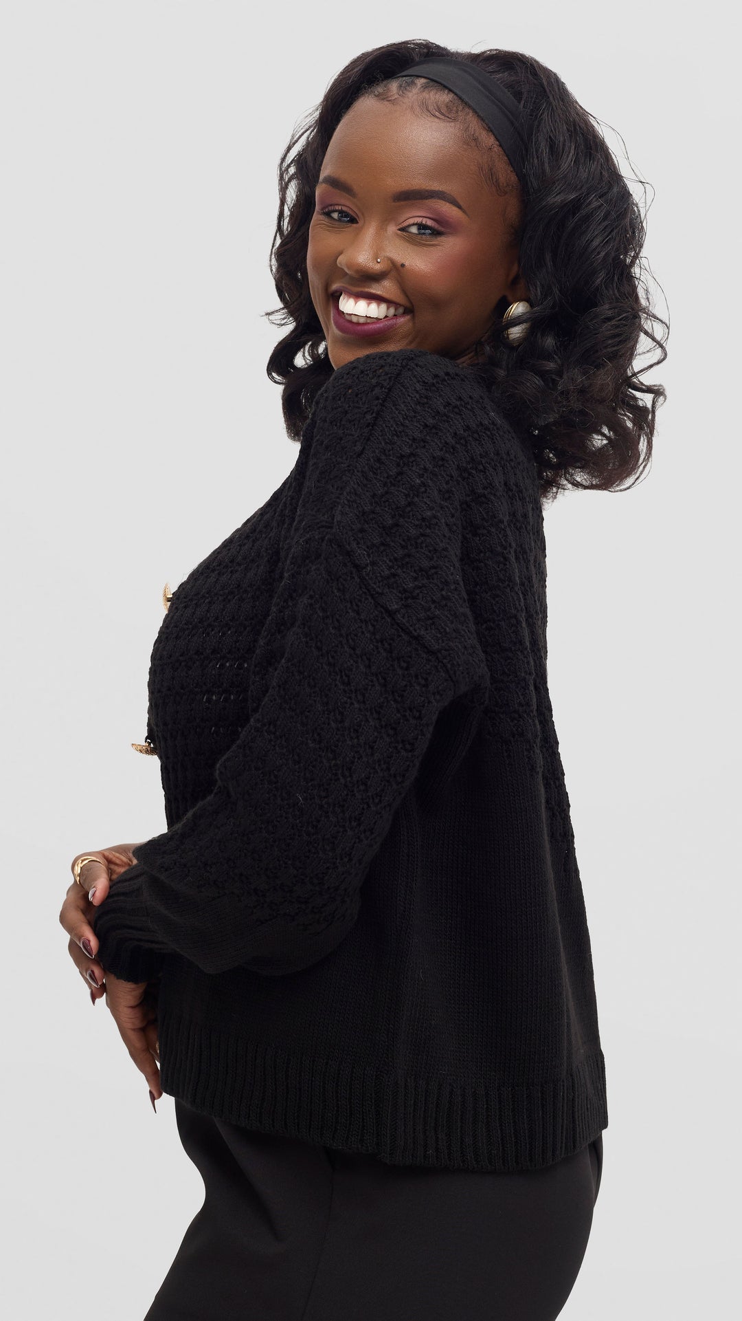 The Fashion Frenzy Gold Button Cardigan - Black