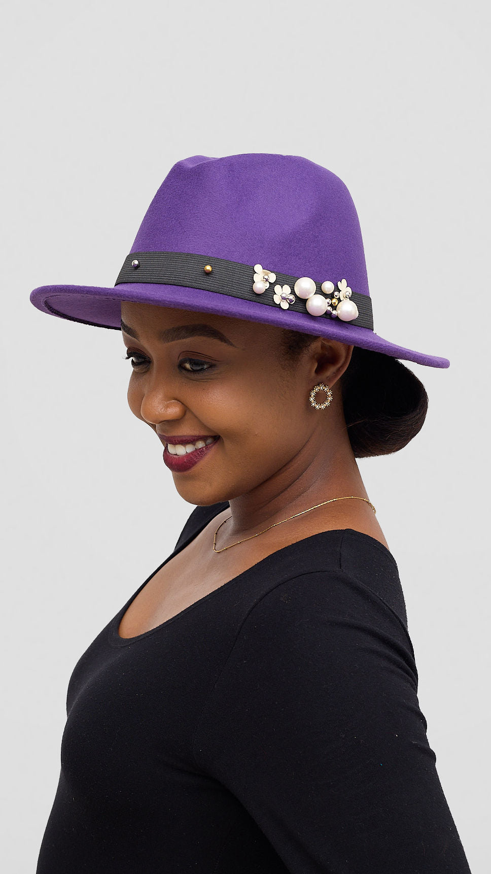 Umbo Collections Pearl Fedora Hat - Purple