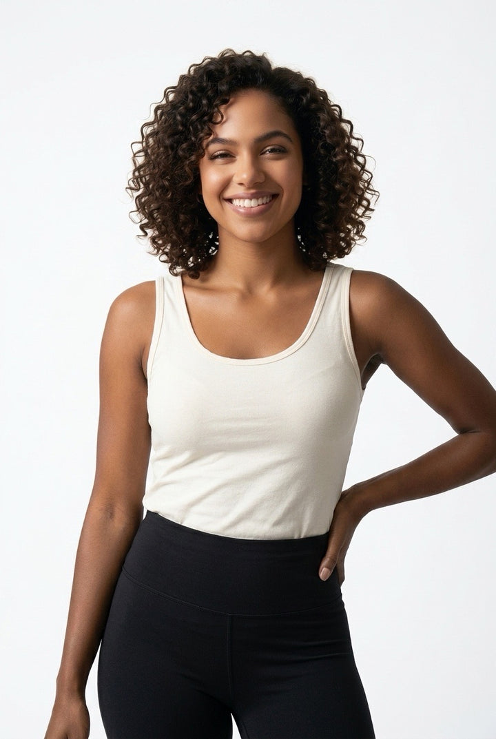 Stylish Sisters Classic Scoop-Neck Cotton Tank Vest Top - Cream