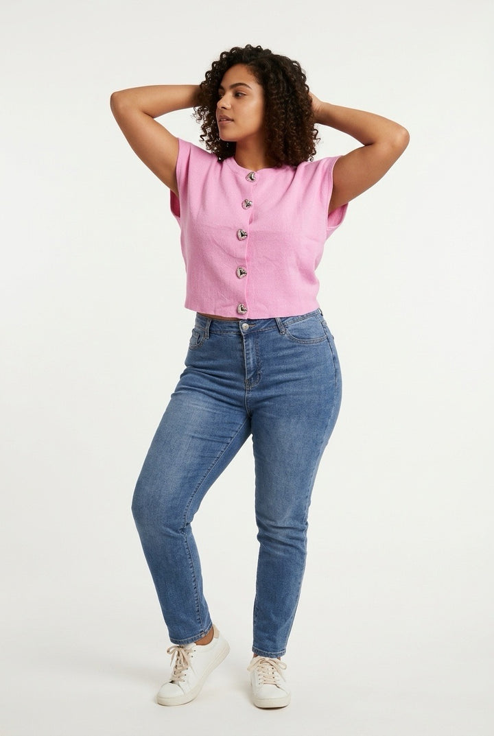 Stylish Sisters Short-sleeved Cardigan-style Blouse - Pink