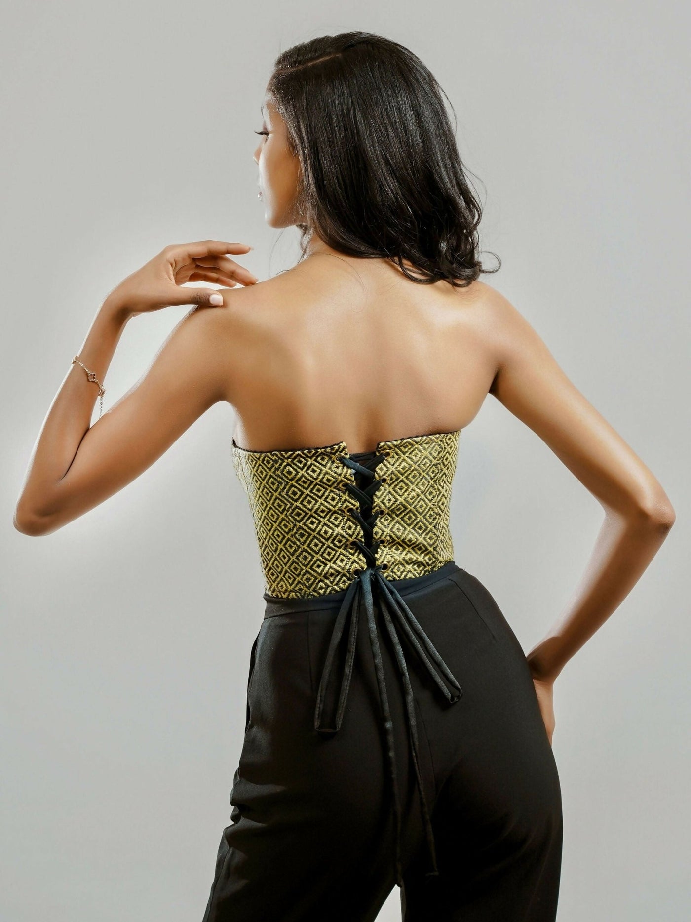 Misstcal Ethiopian Hand Embroidered Bustier Corset Top - Gold / Black - Shopzetu