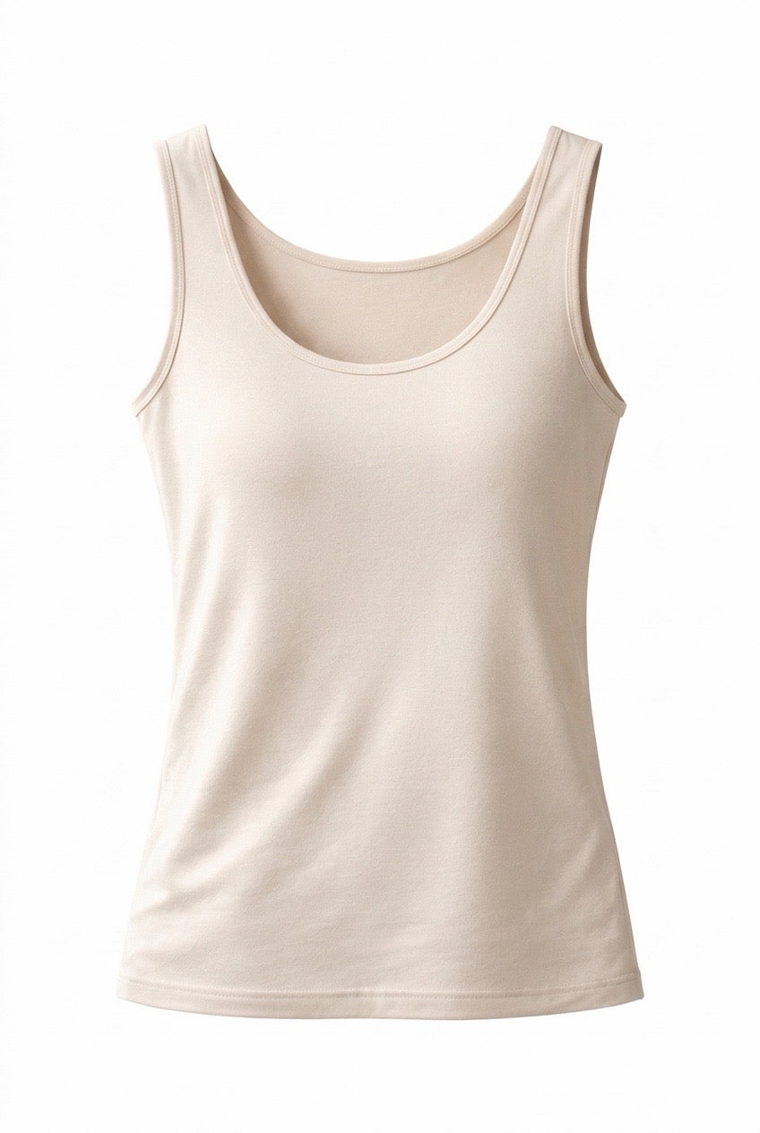 Stylish Sisters Classic Scoop-Neck Cotton Tank Vest Top - Cream