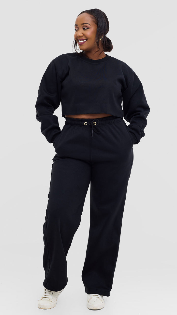 Timyt Urban Wear – Cropped Sweatshirt & Straight Leg Sweat Pant Set - Black