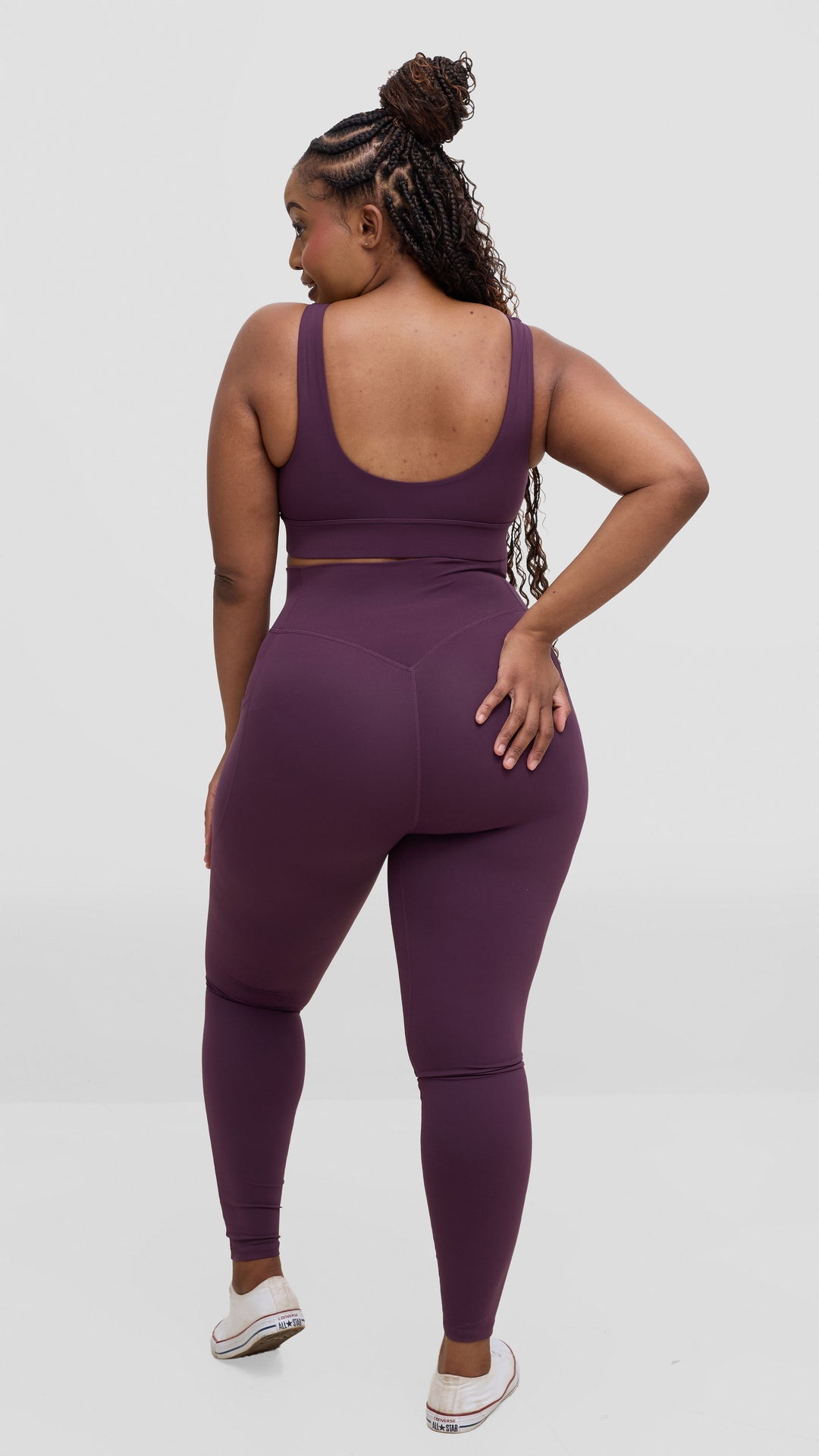Flen Store High Impact Sports Bra and Leggings with Pockets  Set -  Dark Purple