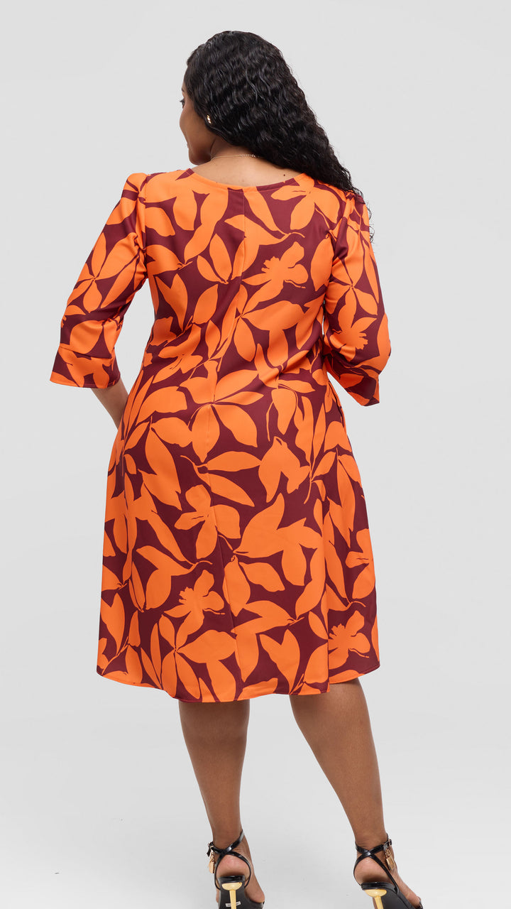 Jolly Fancy Wear Zari Shift Dress - Orange / Brown