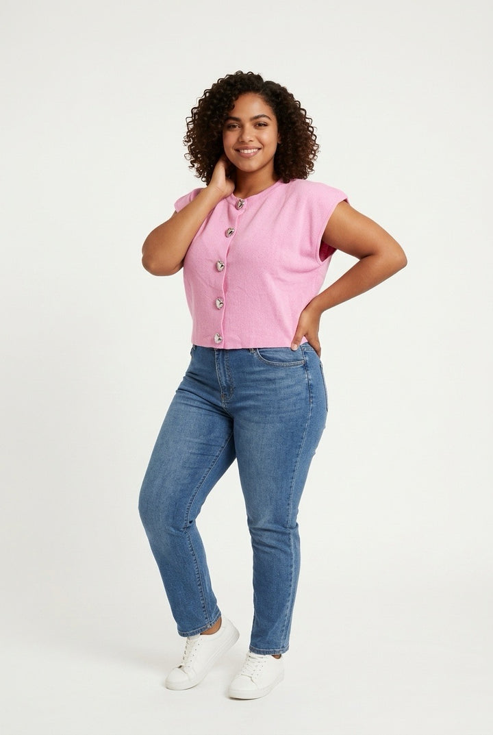 Stylish Sisters Short-sleeved Cardigan-style Blouse - Pink