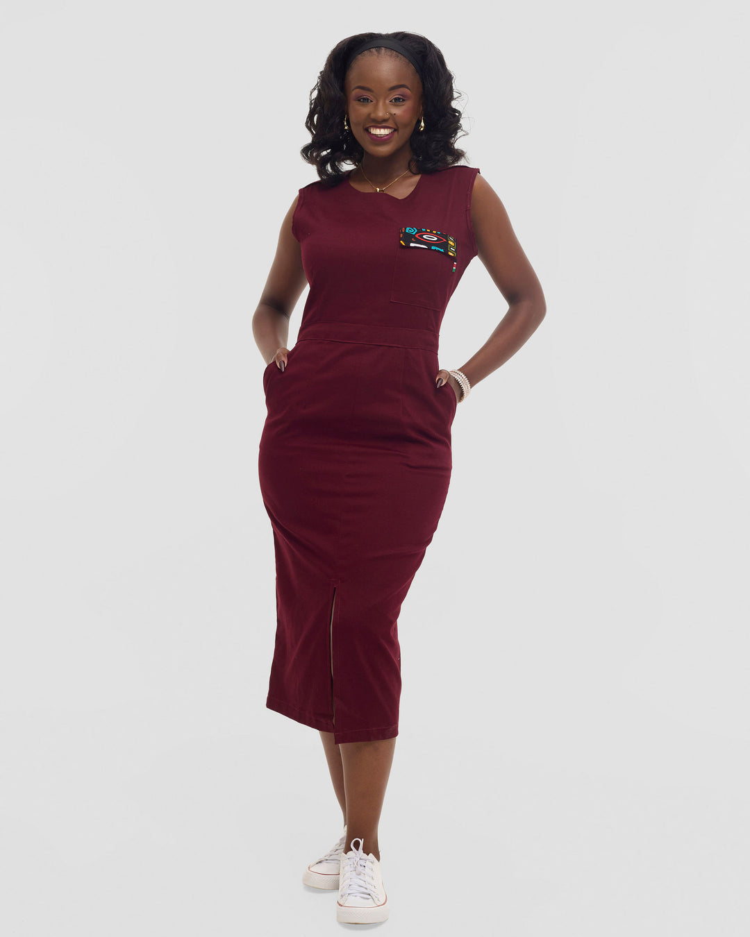 Home Of Calor Front Slit Dress -  Marlot Maven Maroon