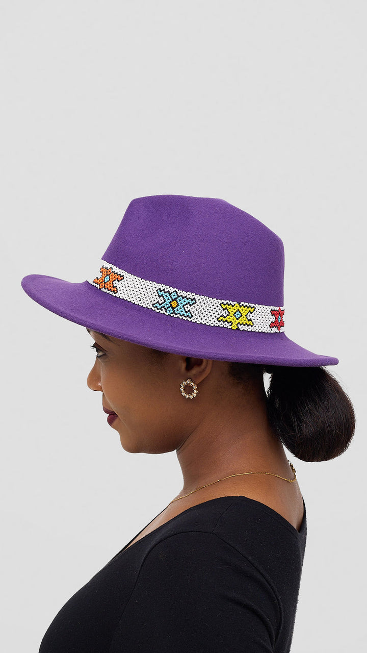 Umbo Collections Maze Beaded Fedora Hat - Purple