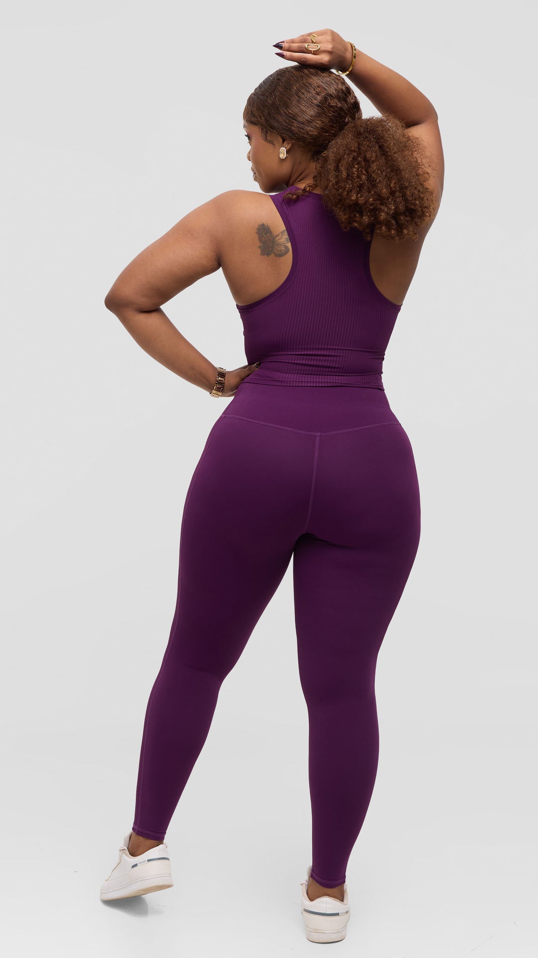 Flen Store Ribbed fabric Padded Tank top & Leggings Set - Purple