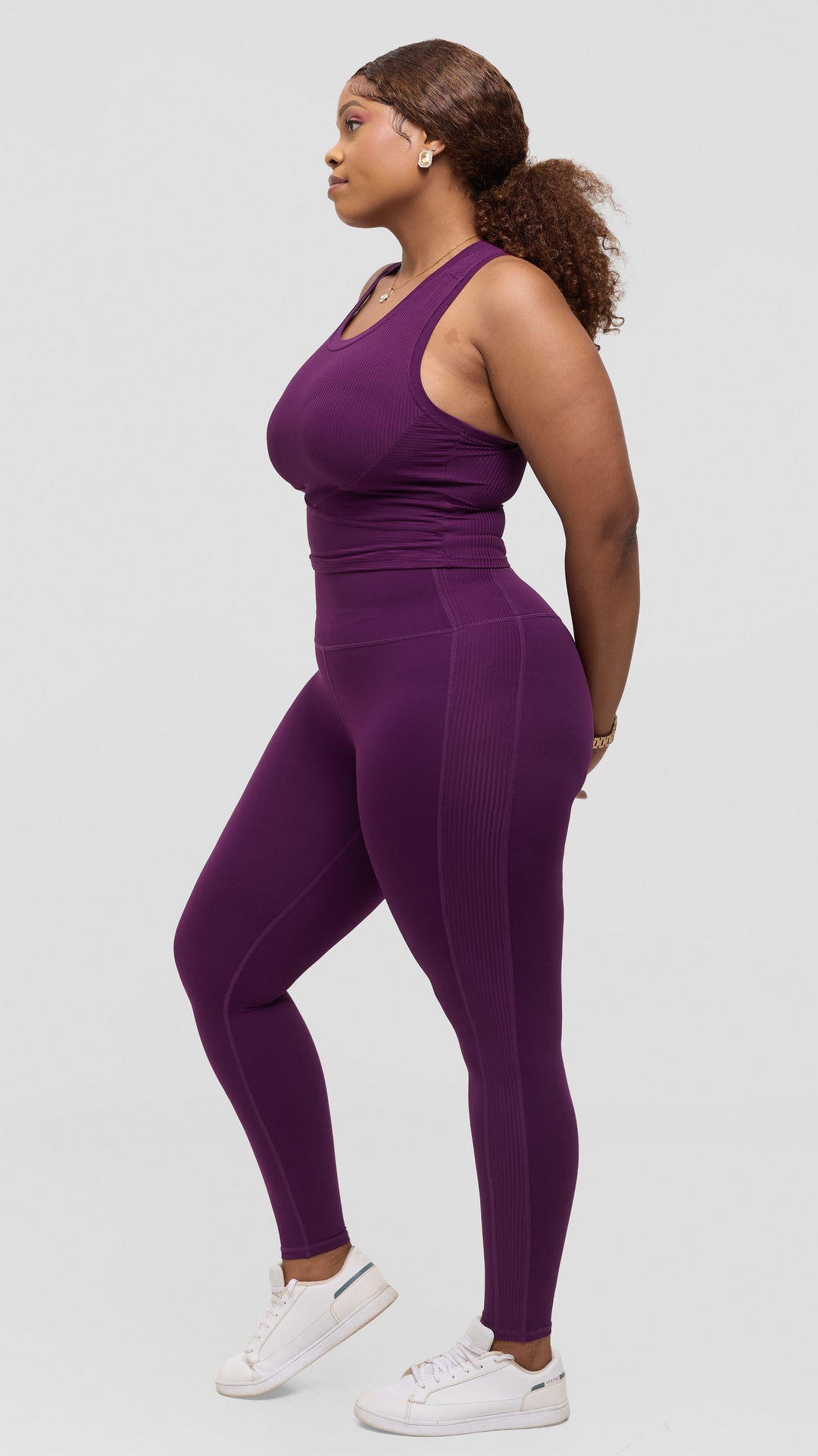 Flen Store Ribbed fabric Padded Tank top & Leggings Set - Purple
