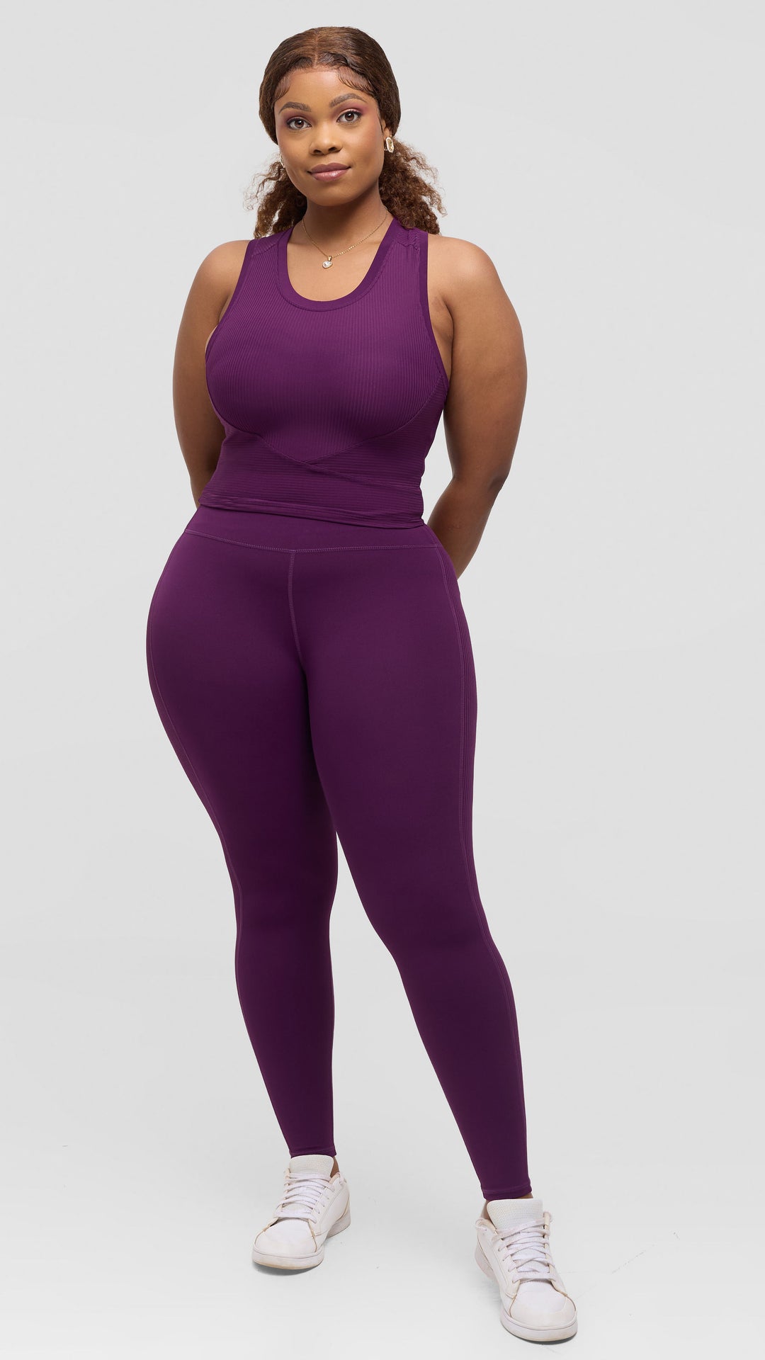Flen Store Ribbed fabric Padded Tank top & Leggings Set - Purple