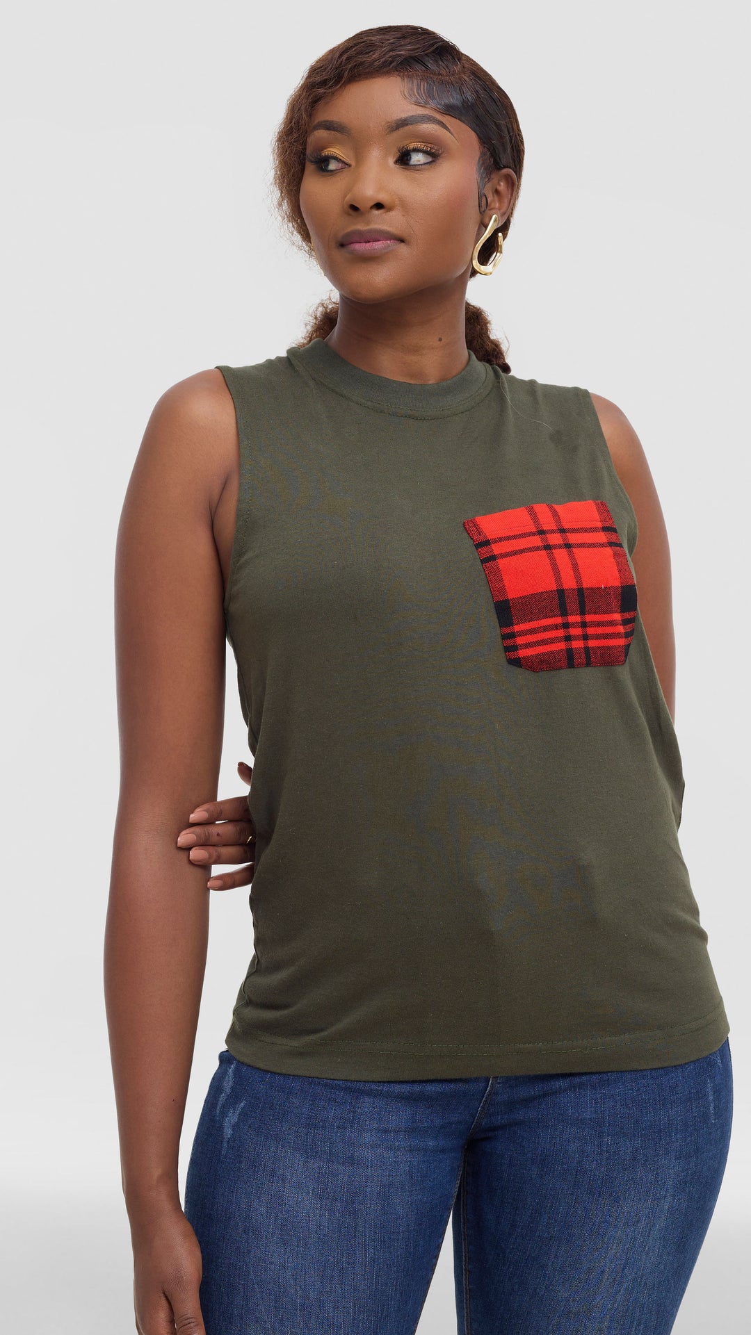 Princess Affair Tank Tshirt with Maasai Detail - Olive Green