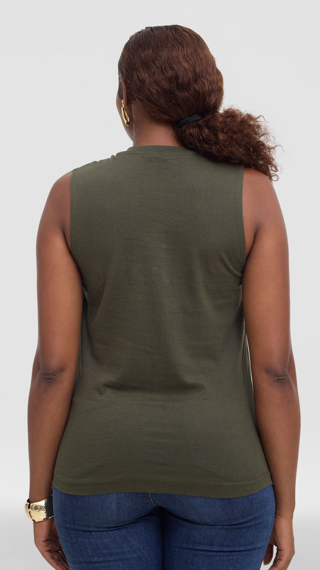 Princess Affair Tank Tshirt with Maasai Detail - Olive Green