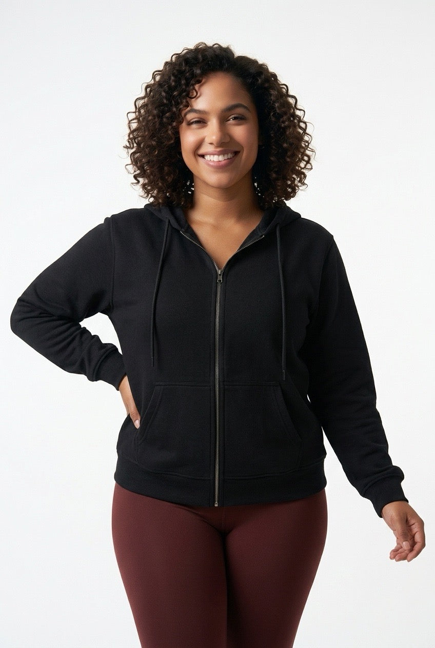 Stylish Sisters Full-Zip Fleece Hoodie Jacket - Black