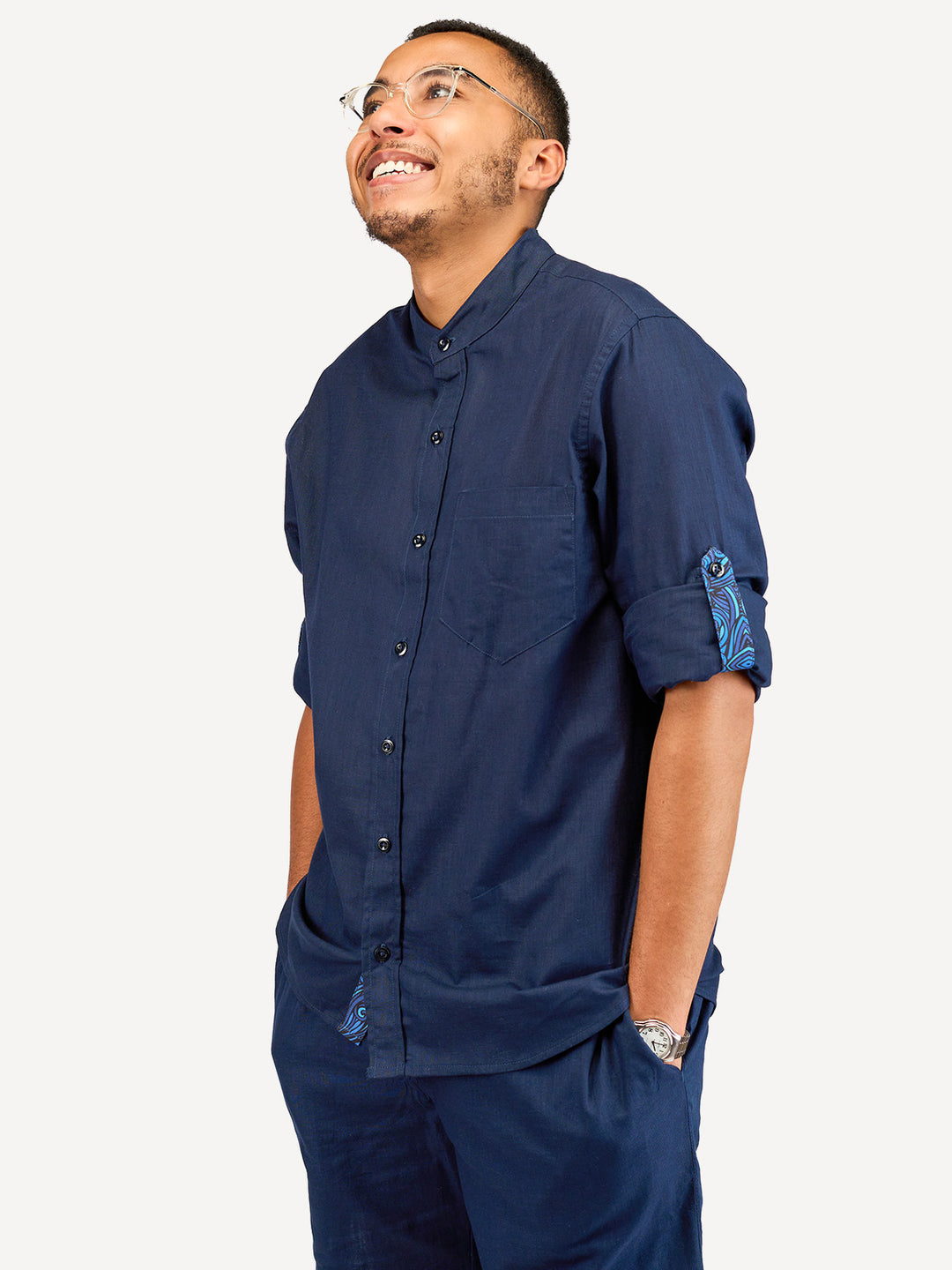 Kitu Kali Linen Long-Sleeve KK Shirt - Navy