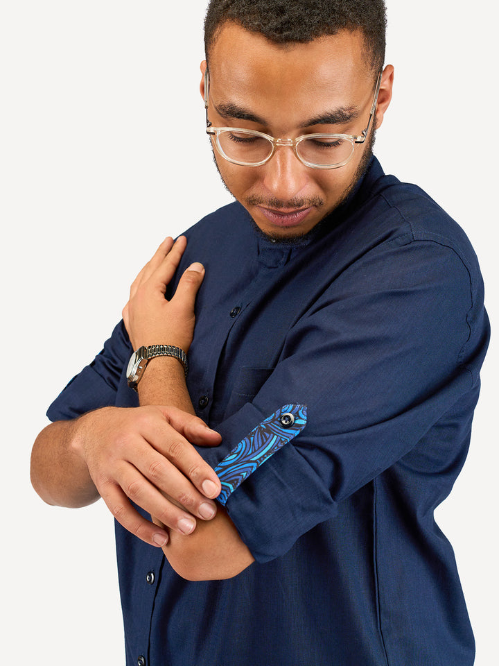 Kitu Kali Linen Long-Sleeve KK Shirt - Navy